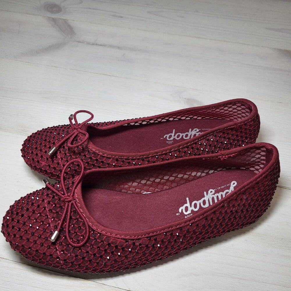JellyPop Mesh Flats Burgundy Sparkle Bow Memory Foam Shoes - Picture 3 of 5